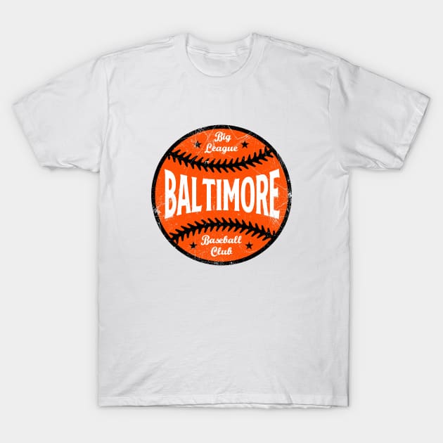 Baltimore Retro Big League Baseball - White T-Shirt by KFig21